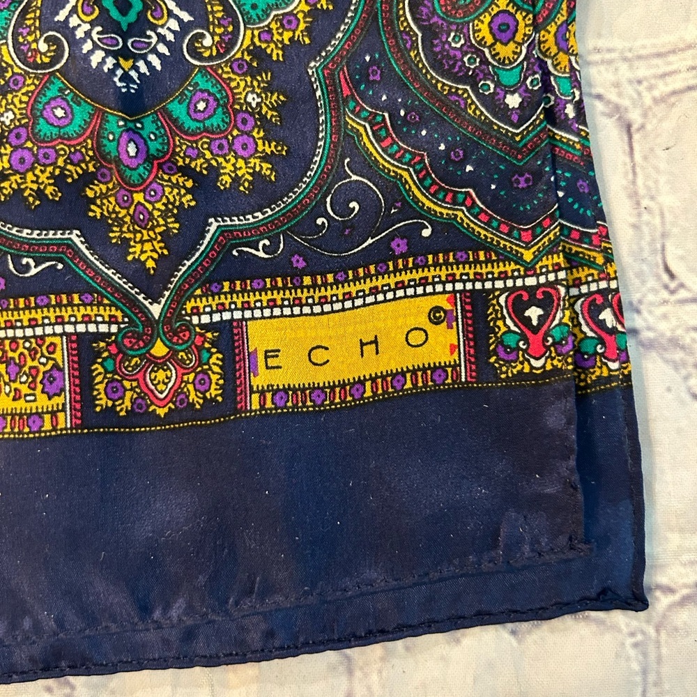 ECHO NAVY PAISLEY MULTI COLORED DOTS SILK OBLONG WOMENS SCARF O/S - Picture 2 of 7